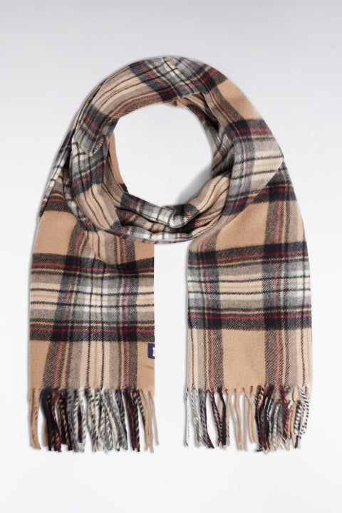 Écharpe en laine vierge à motifs Tartan camel - Image 1