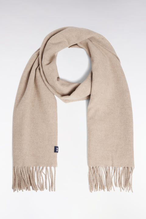 Écharpe frangée en laine vierge beige - Image 1