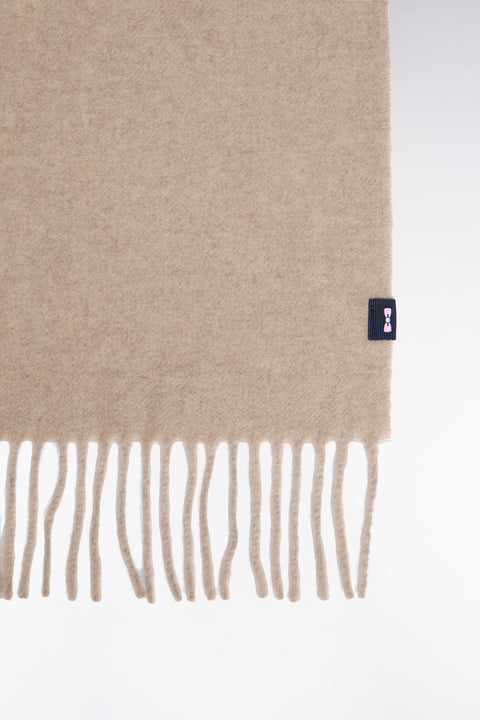 Écharpe frangée en laine vierge beige - Image 2