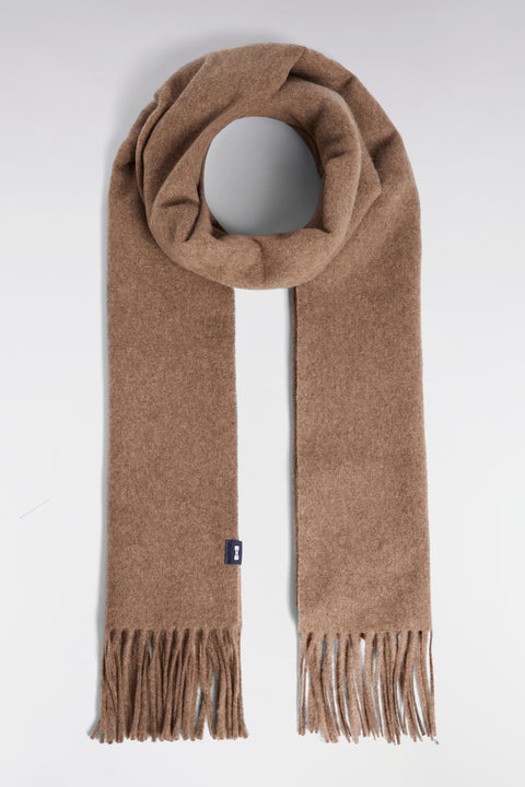 Écharpe frangée en laine vierge marron - Image 1
