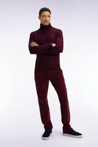 Pleatless chino pants in navy stretch velvet