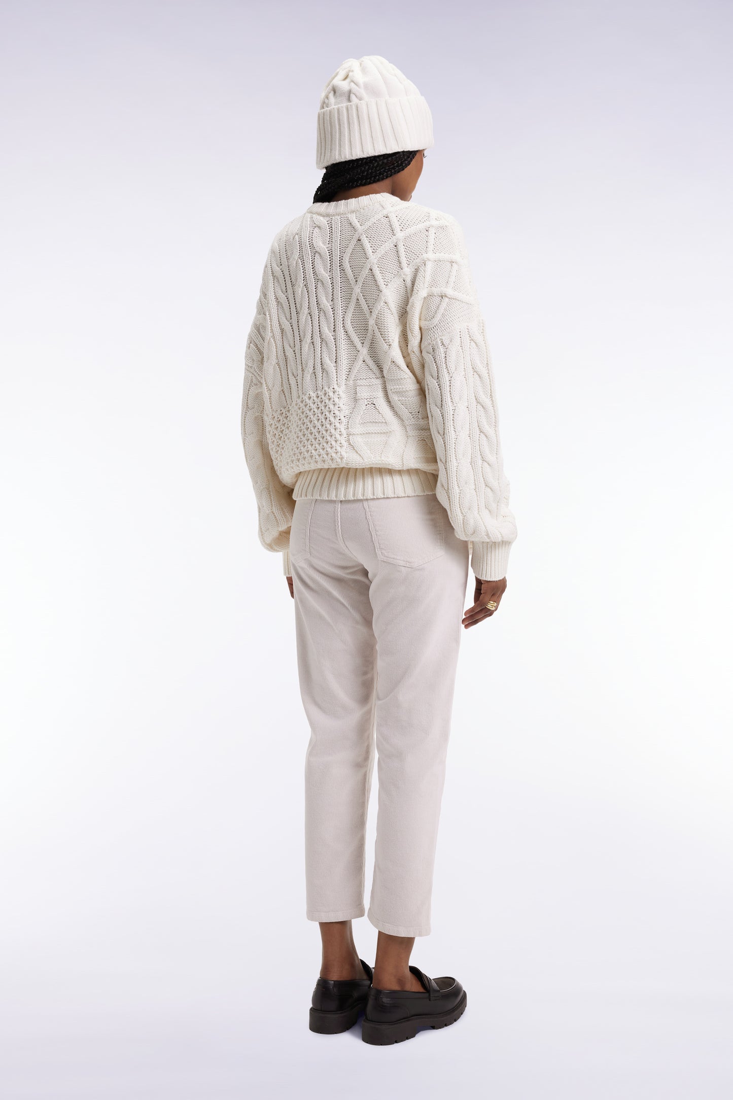 Pantalon 5 poches en velours côtelé écru