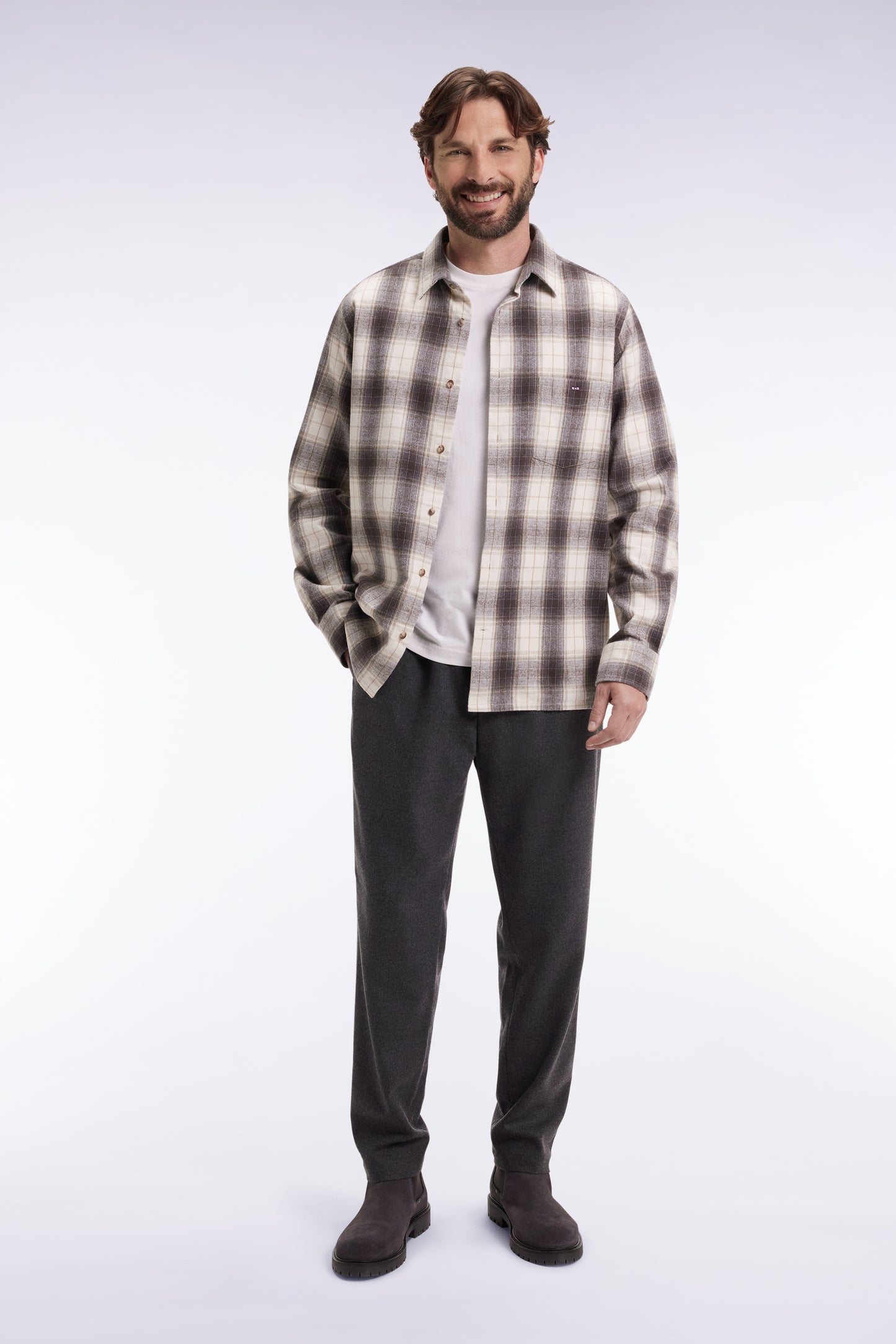 Pantalon à taille élastique gris chiné coupe Modern