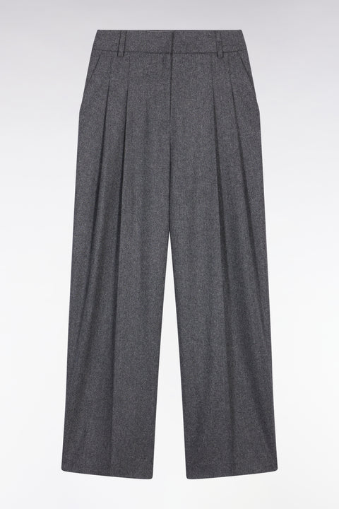 Pantalon de costume à jambes larges en flanelle de laine gris - Image 2