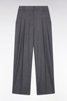 Pantalon de costume à jambes larges en flanelle de laine gris