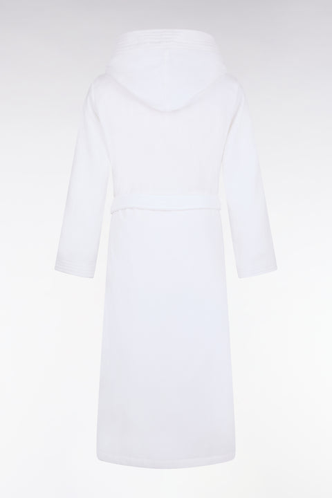 White cotton terry blend hooded bathrobe - Image 3
