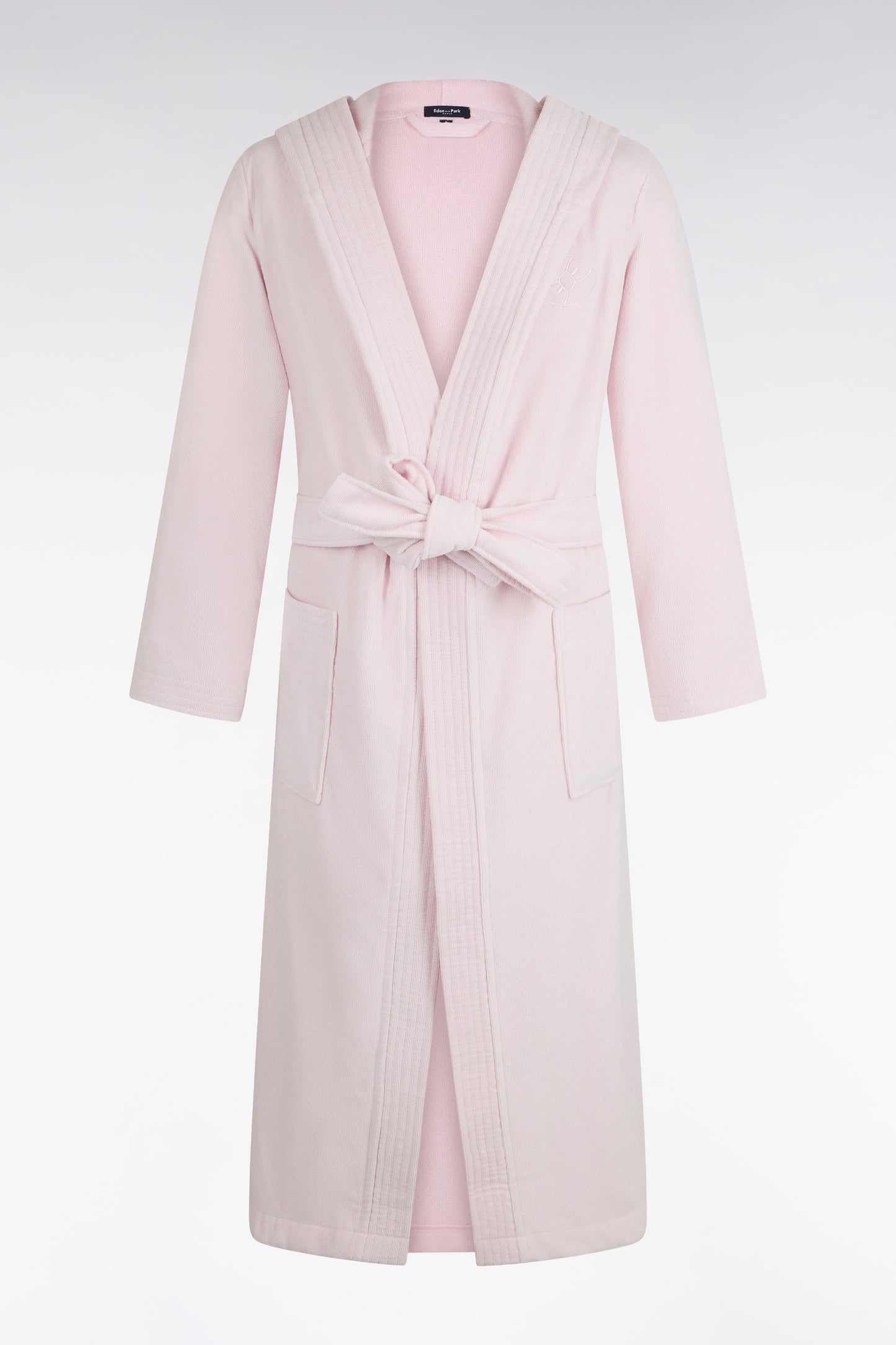 Hooded bathrobe in pink cotton terry blend