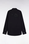 Black cotton shirt with bow-tie embroidery, straight cut