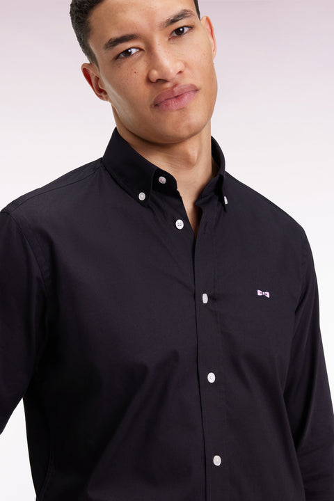 Chemise en coton noire broderies nœud papillon coupe droites - Image 1