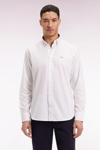 White cotton pinpoint shirt embroidery 10 back straight cut