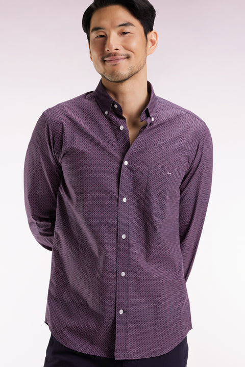 Chemise en popeline de coton à micro-motifs marine coupe droite - Image 1