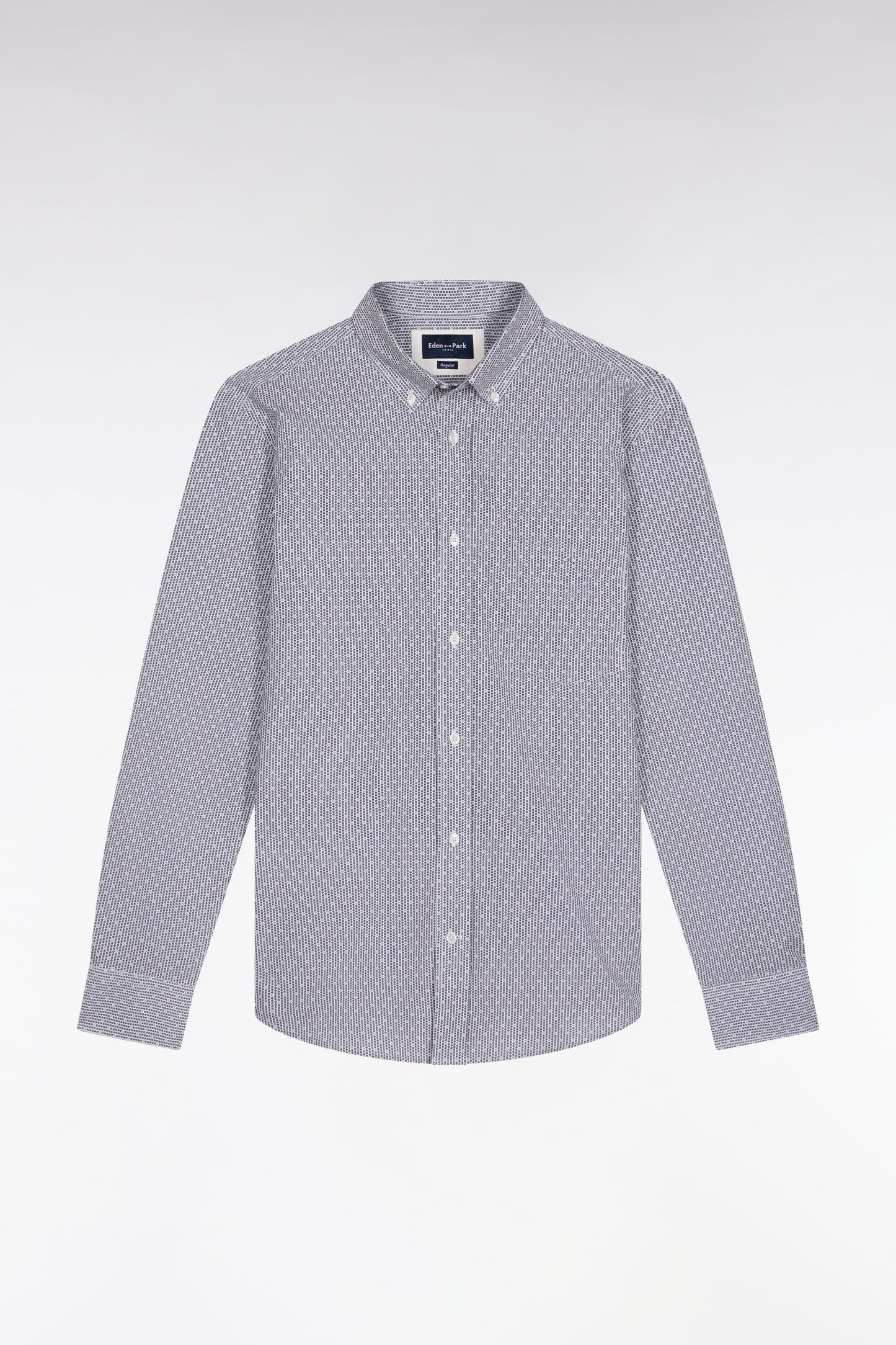 Cotton shirt with micro-patterned blue bow ties, straight cut