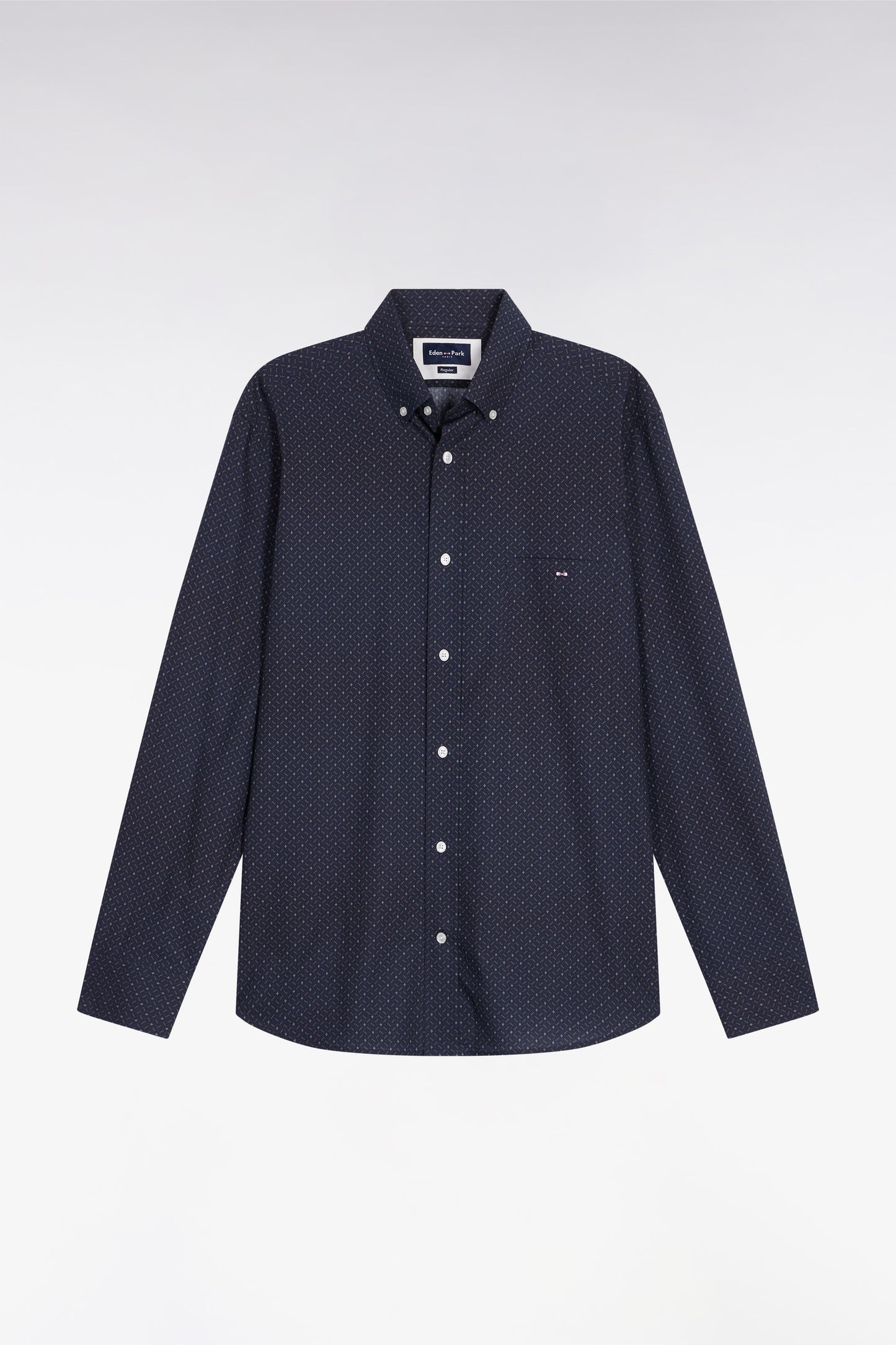 Chemise en coton marron à micro-motifs coupe droite