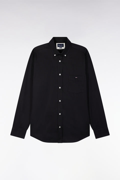 Black piqué cotton straight-cut shirt - Image 2