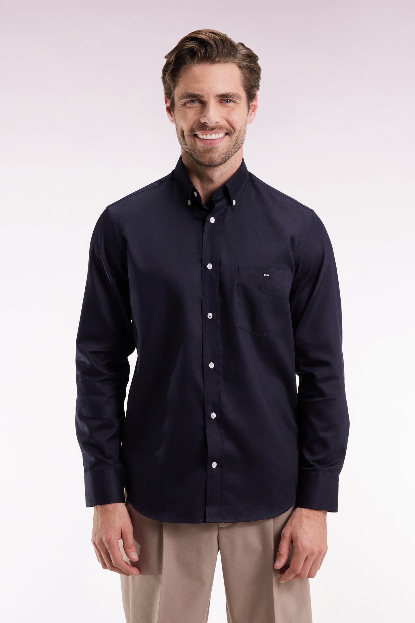 Chemise en coton piqué marine coupe droite