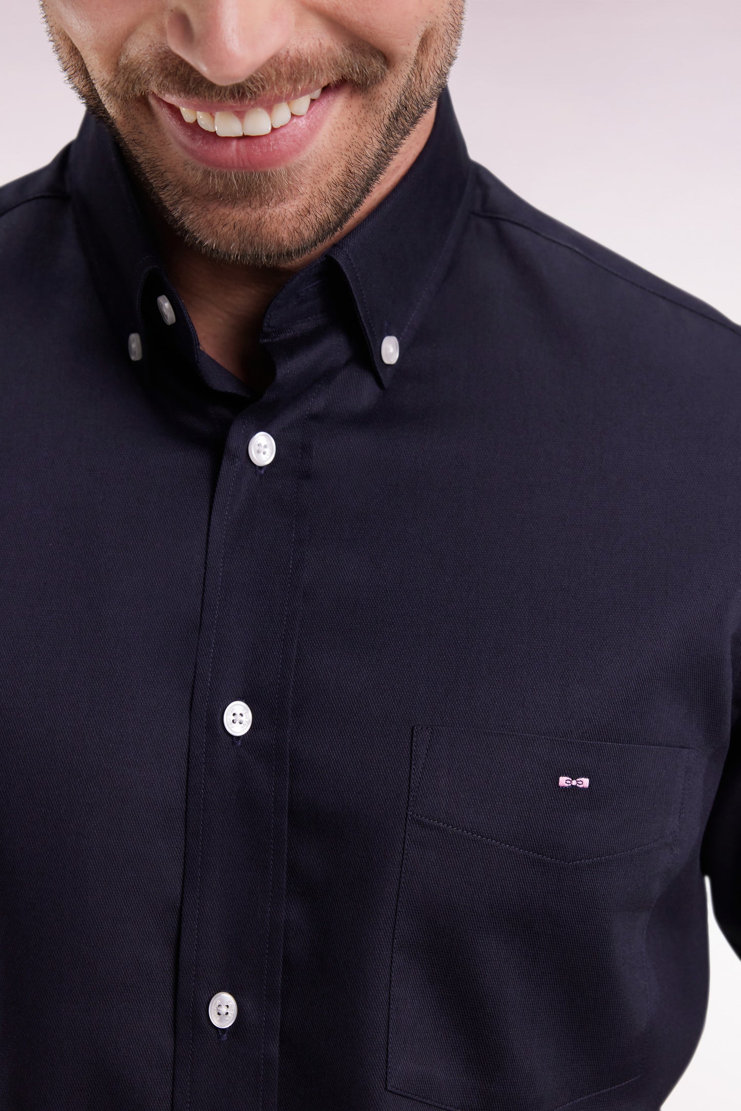 Chemise en coton piqué marine coupe droite