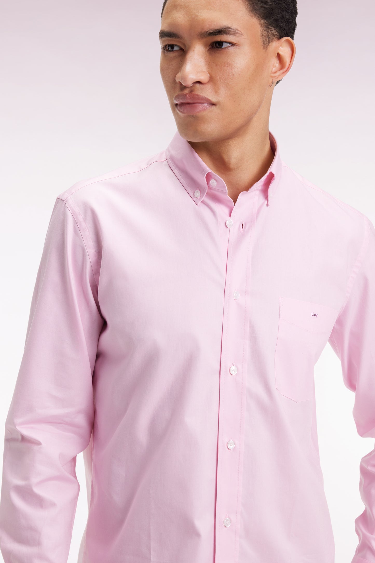 Pink cotton shirt, straight cut