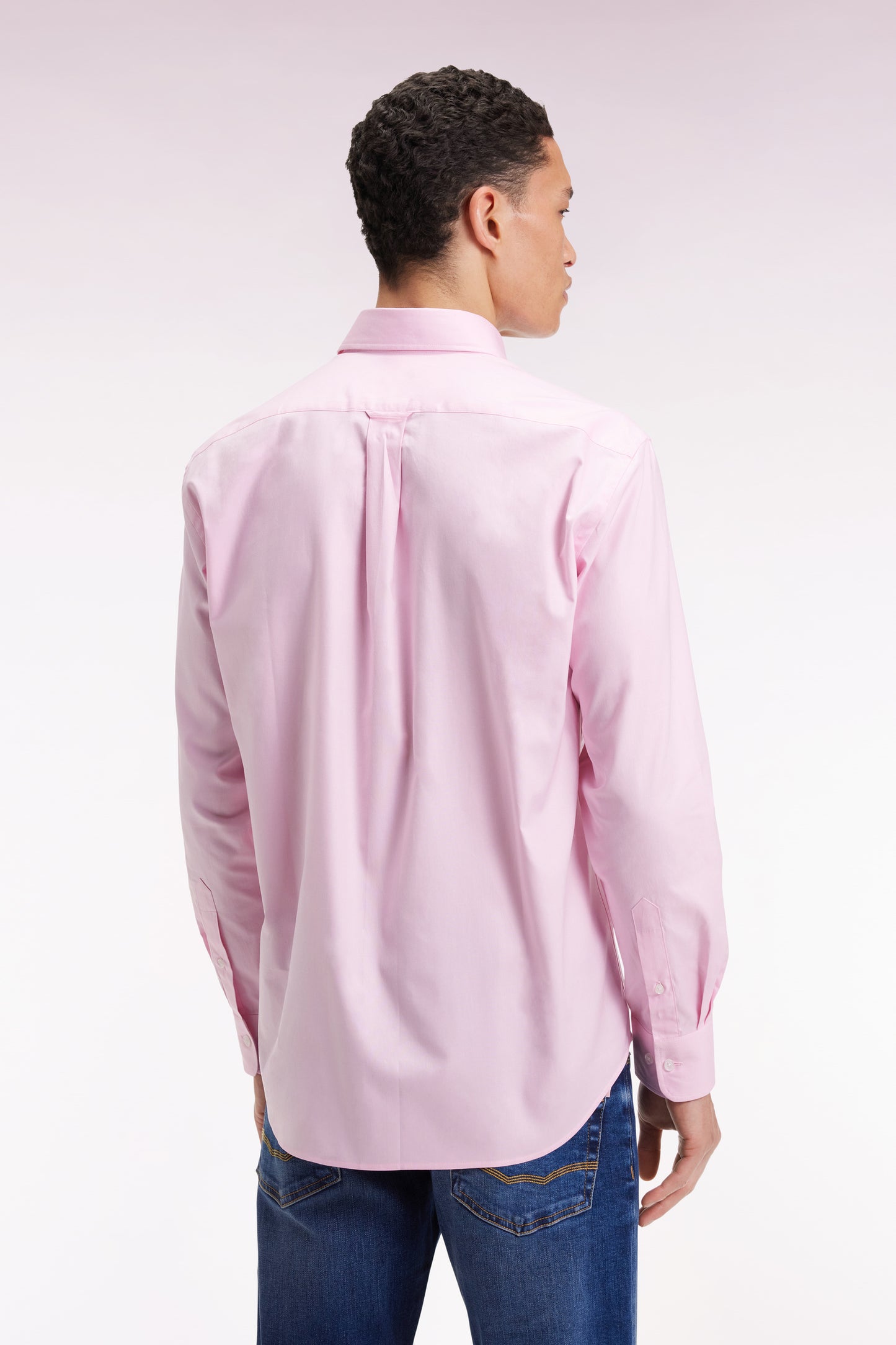 Pink cotton shirt, straight cut