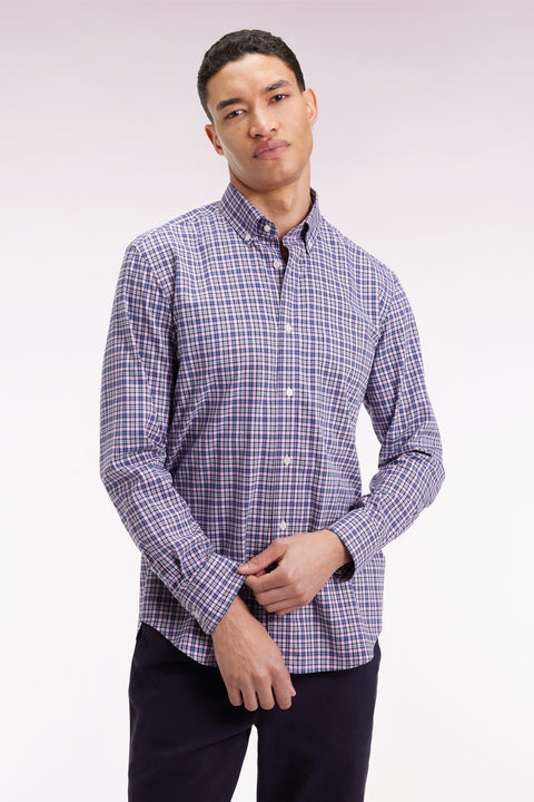 Pink cotton check shirt, straight cut - Image 1
