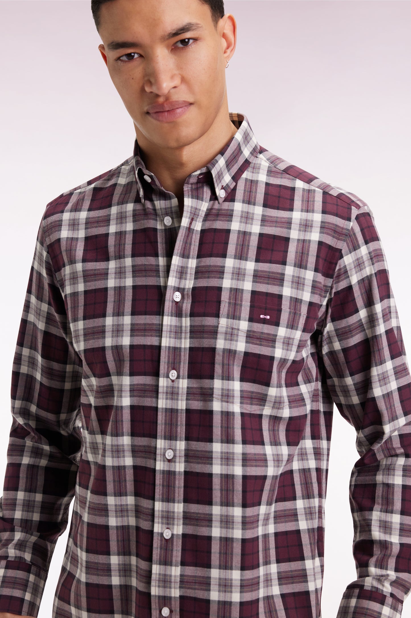 Burgundy cotton straight-cut check shirt