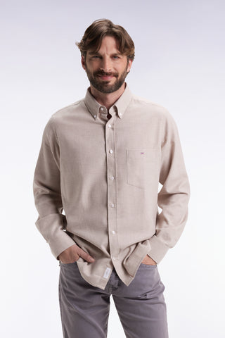 Beige flannel shirt, straight cut