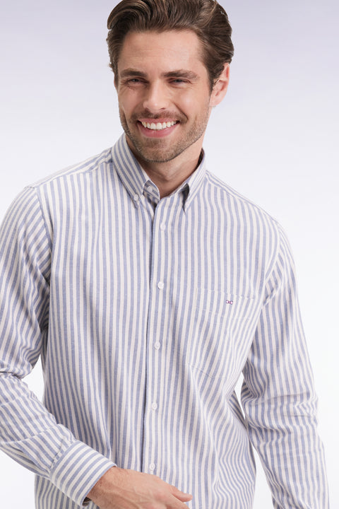 Chemise en coton Pima à rayures bleues et blanches - Image 1