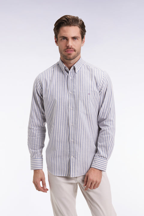 Chemise en coton Pima à rayures bleues et blanches - Image 3