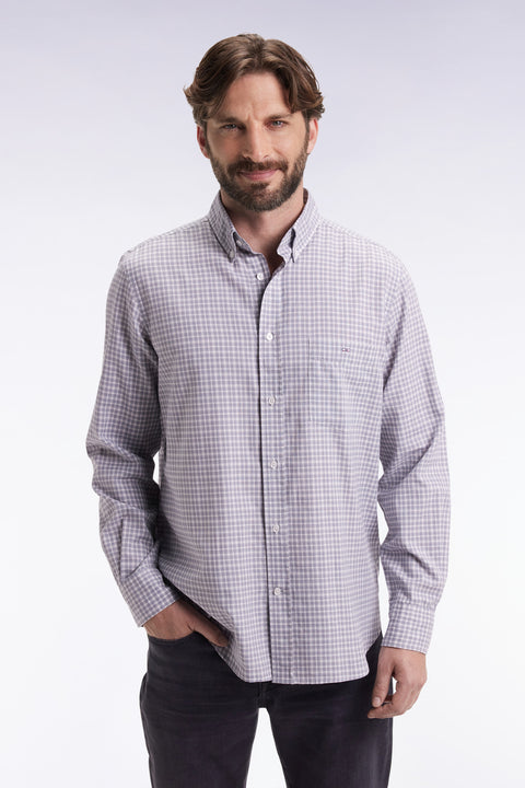 Chemise en coton à carreaux gris coupe droite - Image 1