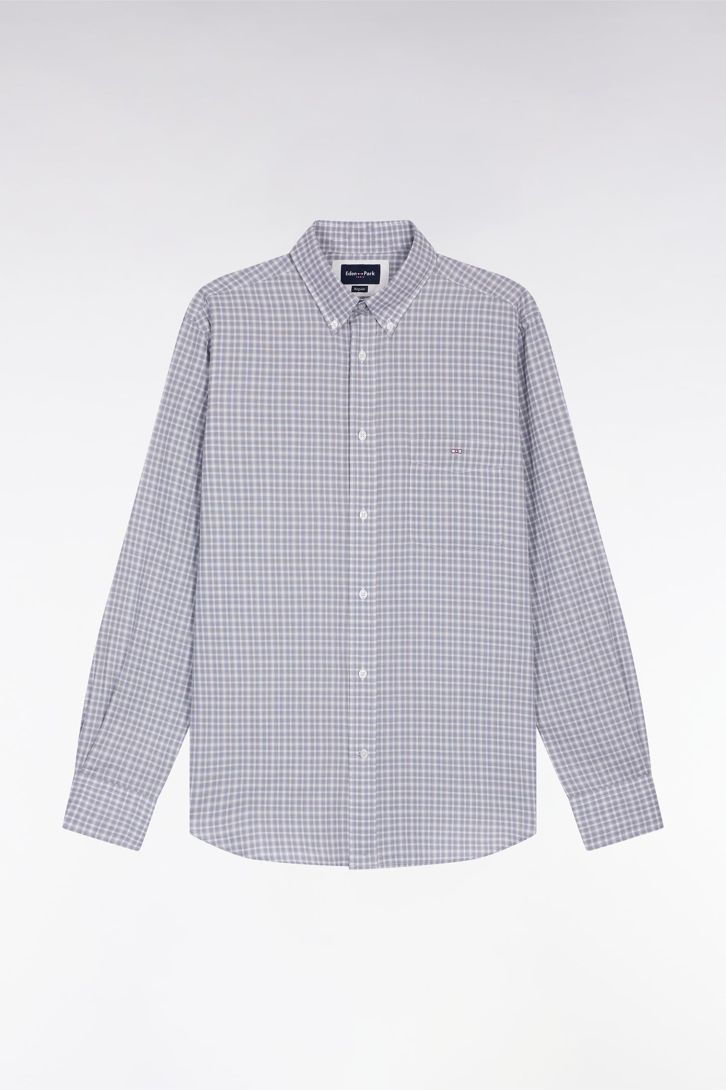 Chemise en coton à carreaux gris coupe droite