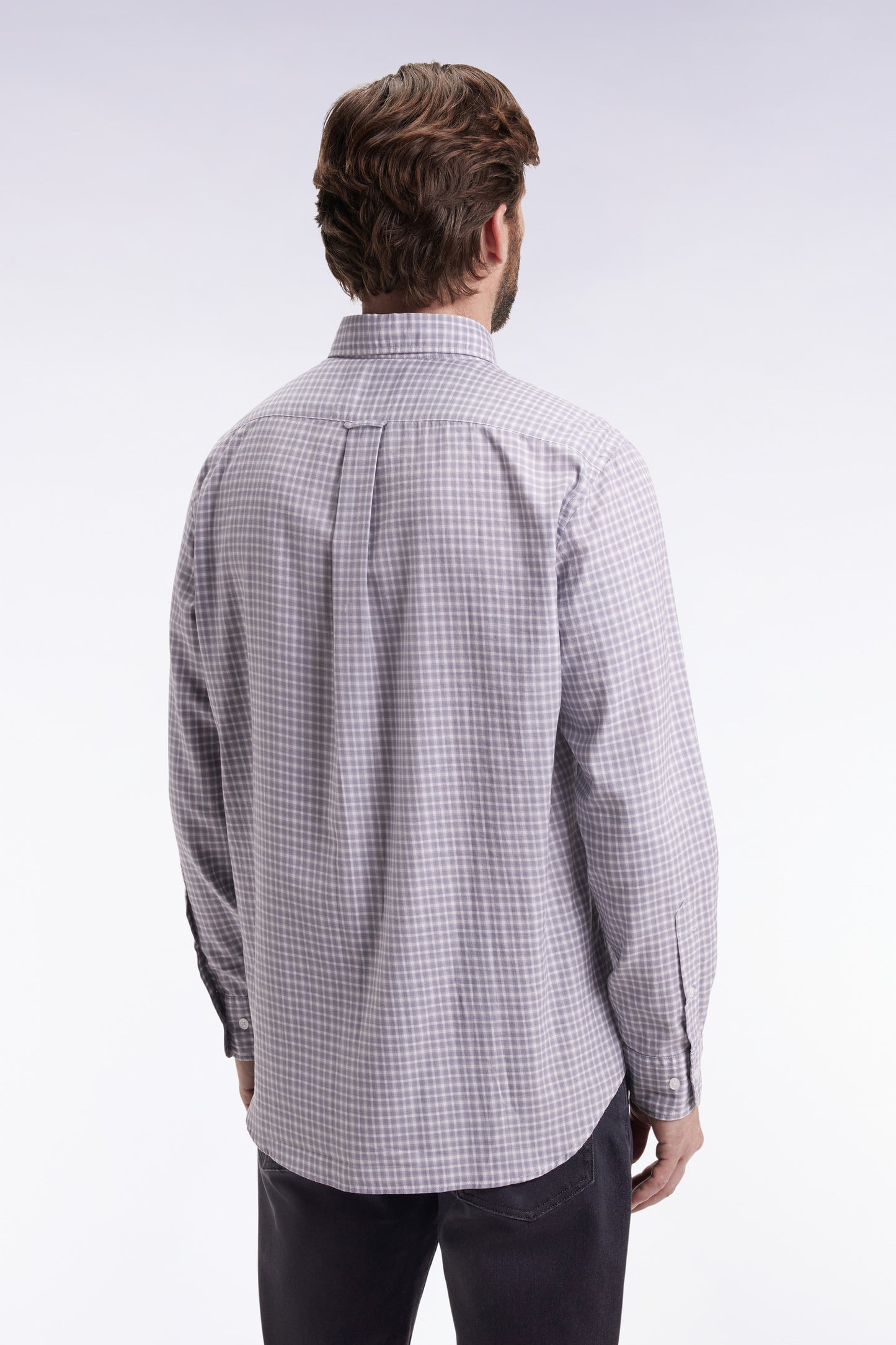 Chemise en coton à carreaux gris coupe droite