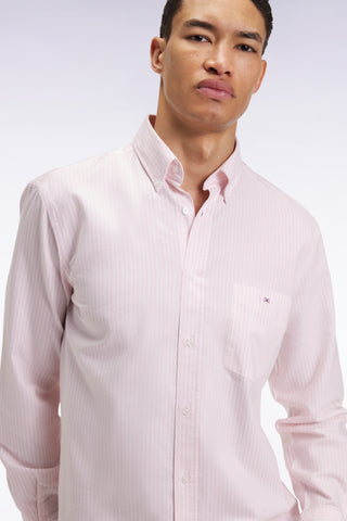 Pink striped cotton poplin shirt, straight cut