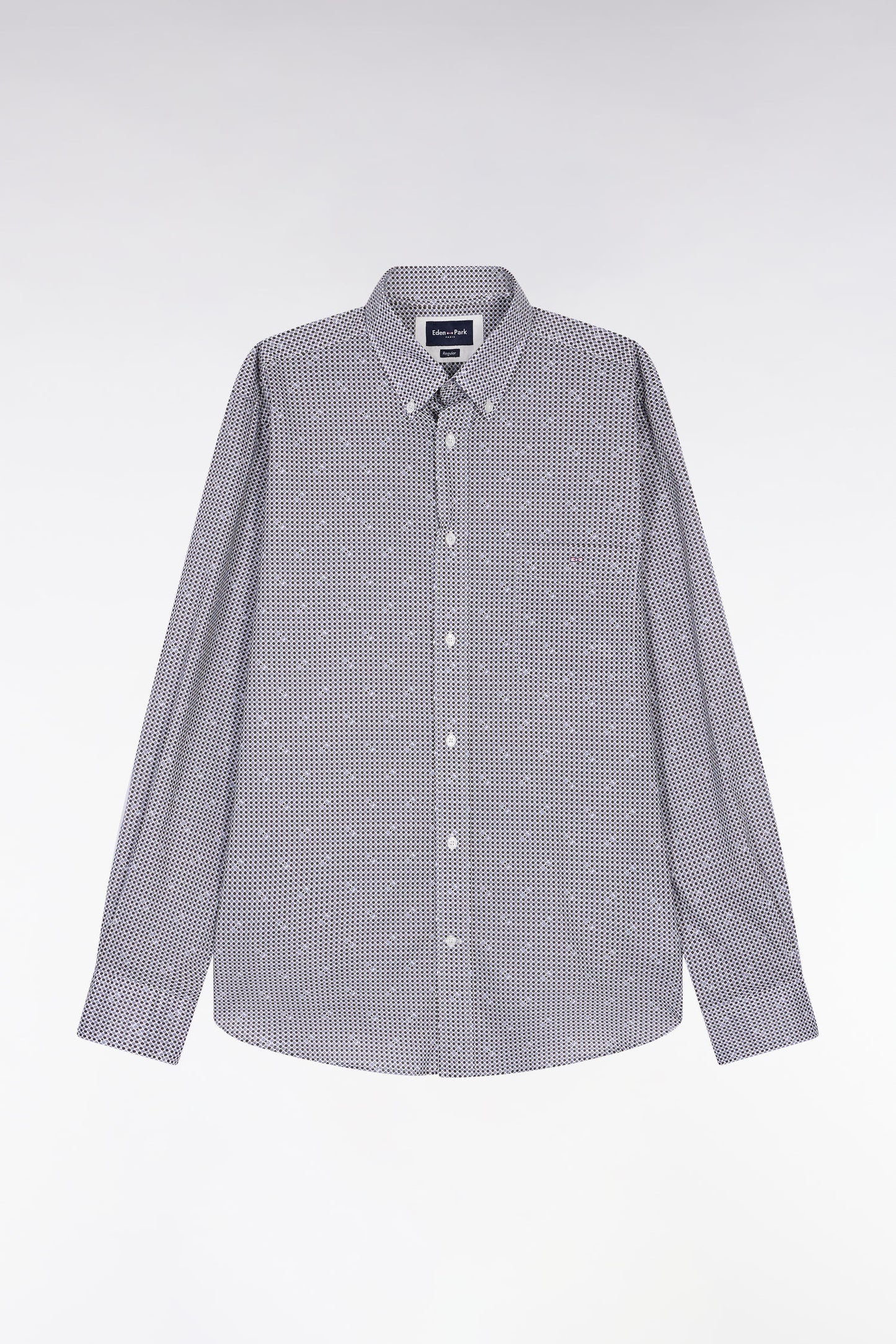 Chemise à micromotifs en coton marron coupe droite