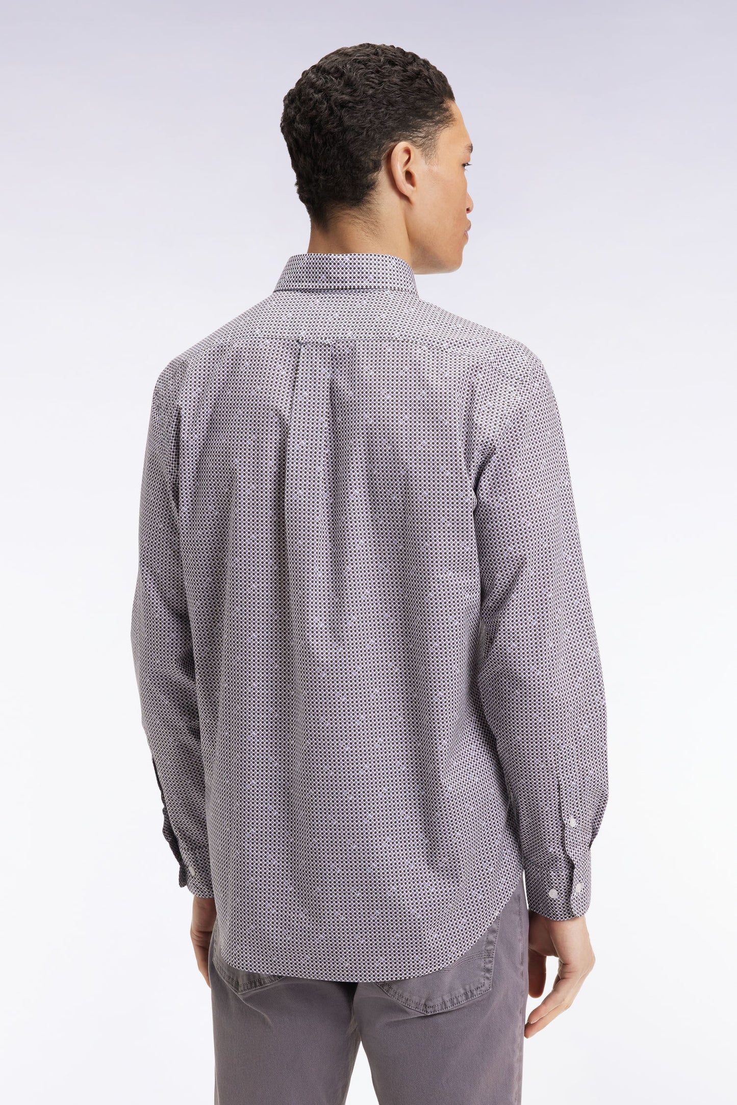 Chemise à micromotifs en coton marron coupe droite