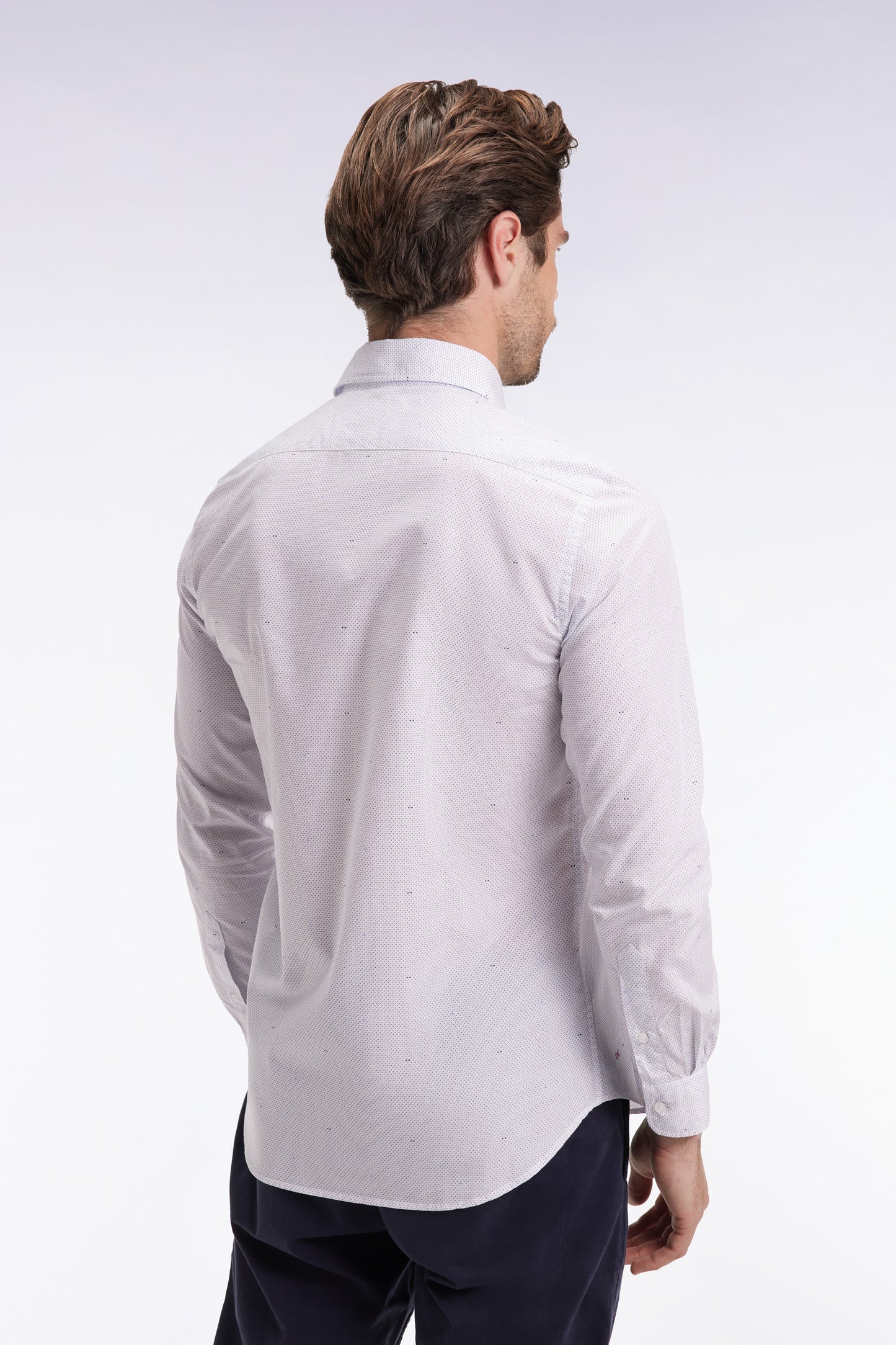 Chemise en coton ciel à micro-imprimé nœud coupe slim