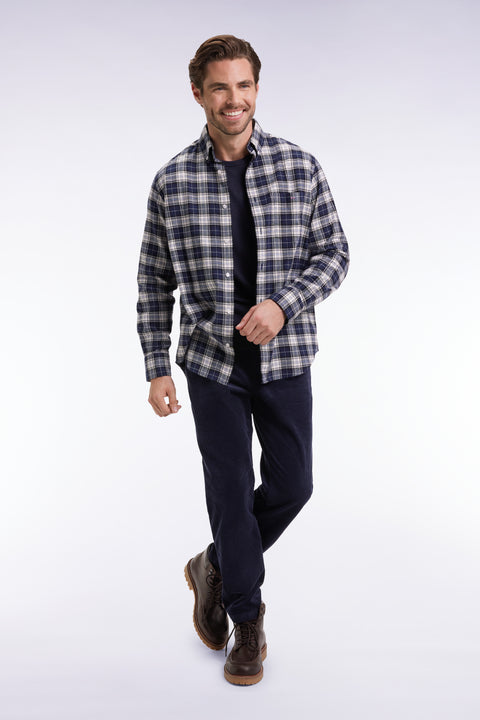 Chemise à carreaux en coton japonais marine coupe droite - Image 3