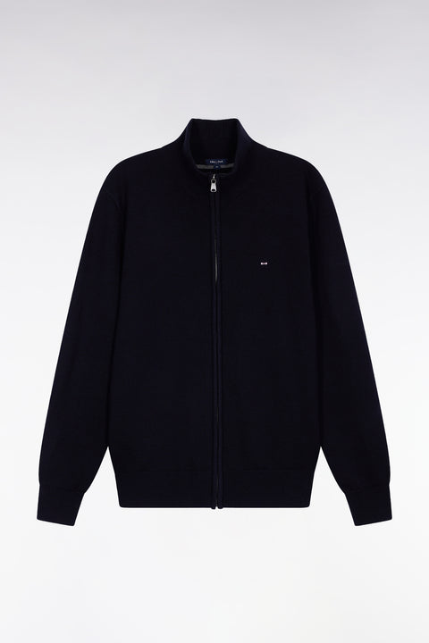 Cardigan zippé en laine et coton marine coupe droite - Image 2