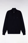 Cardigan zippé en laine et coton marine coupe droite