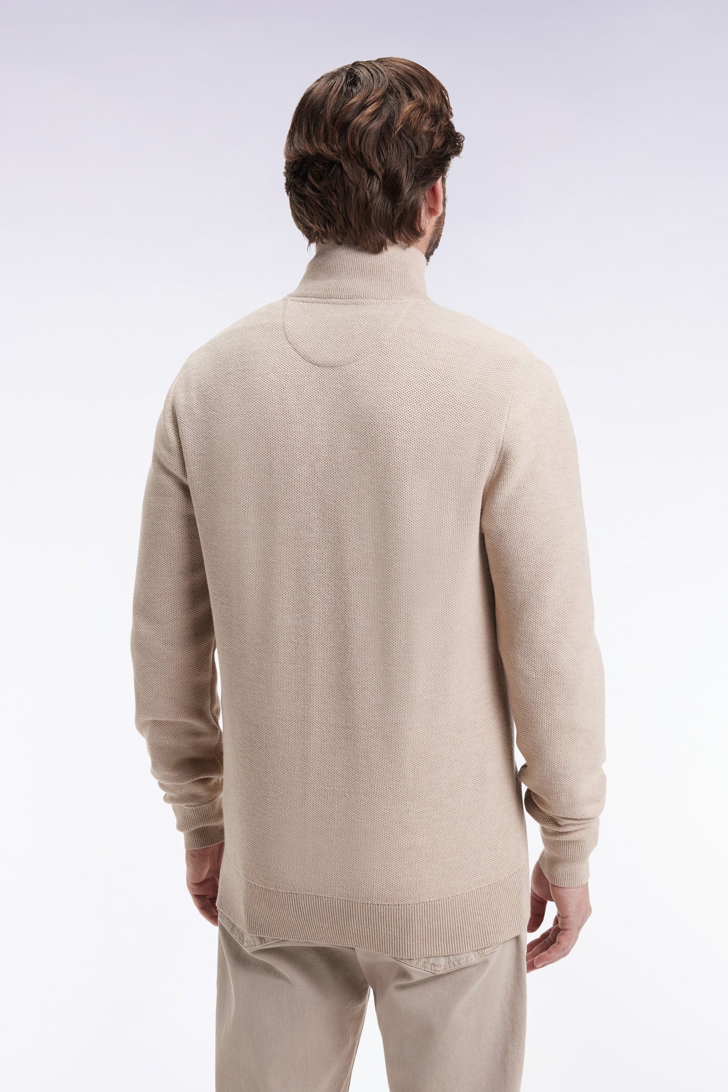 Cardigan en coton nid d'abeille beige coupe droite