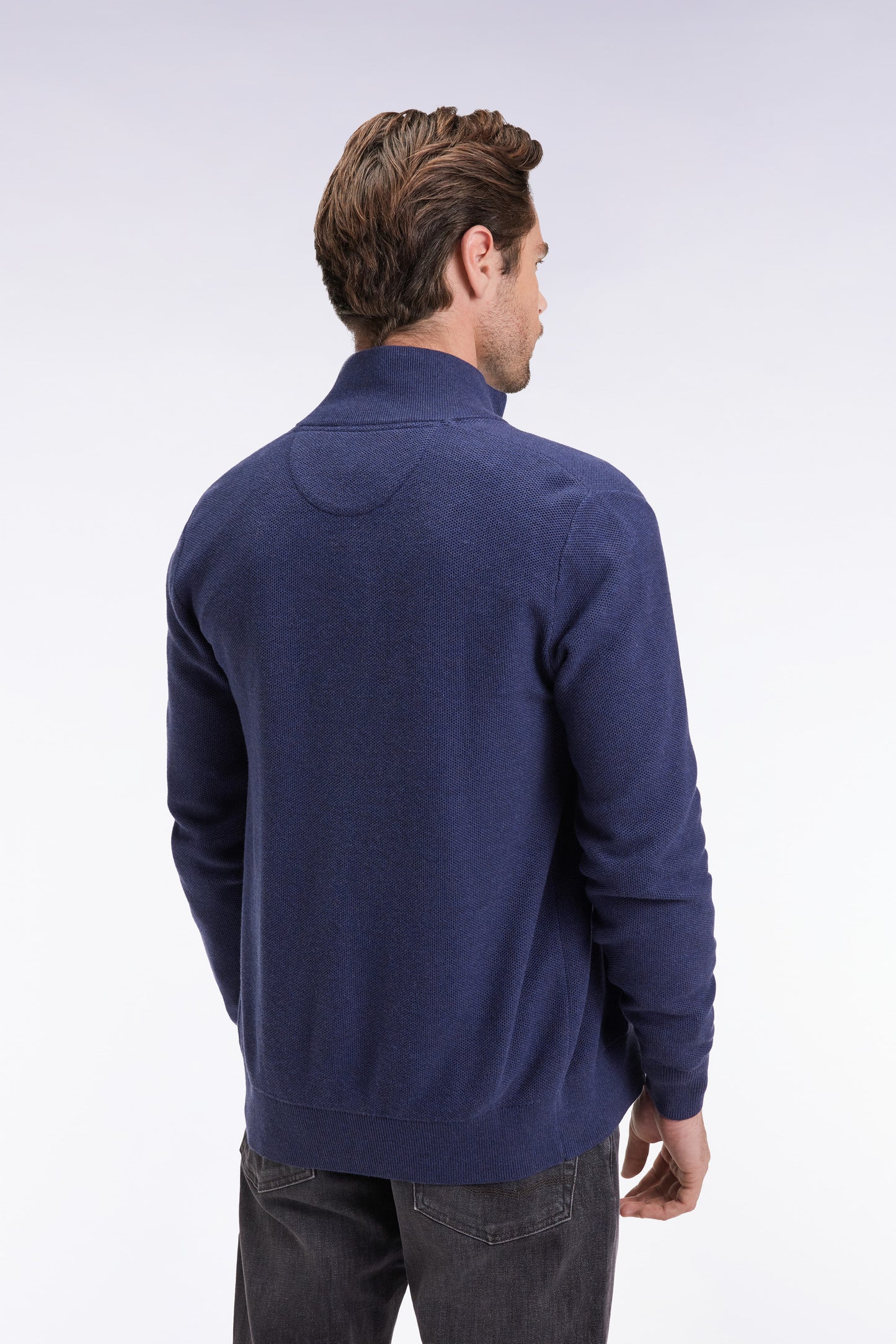 Cardigan en coton nid d'abeille marine coupe droite