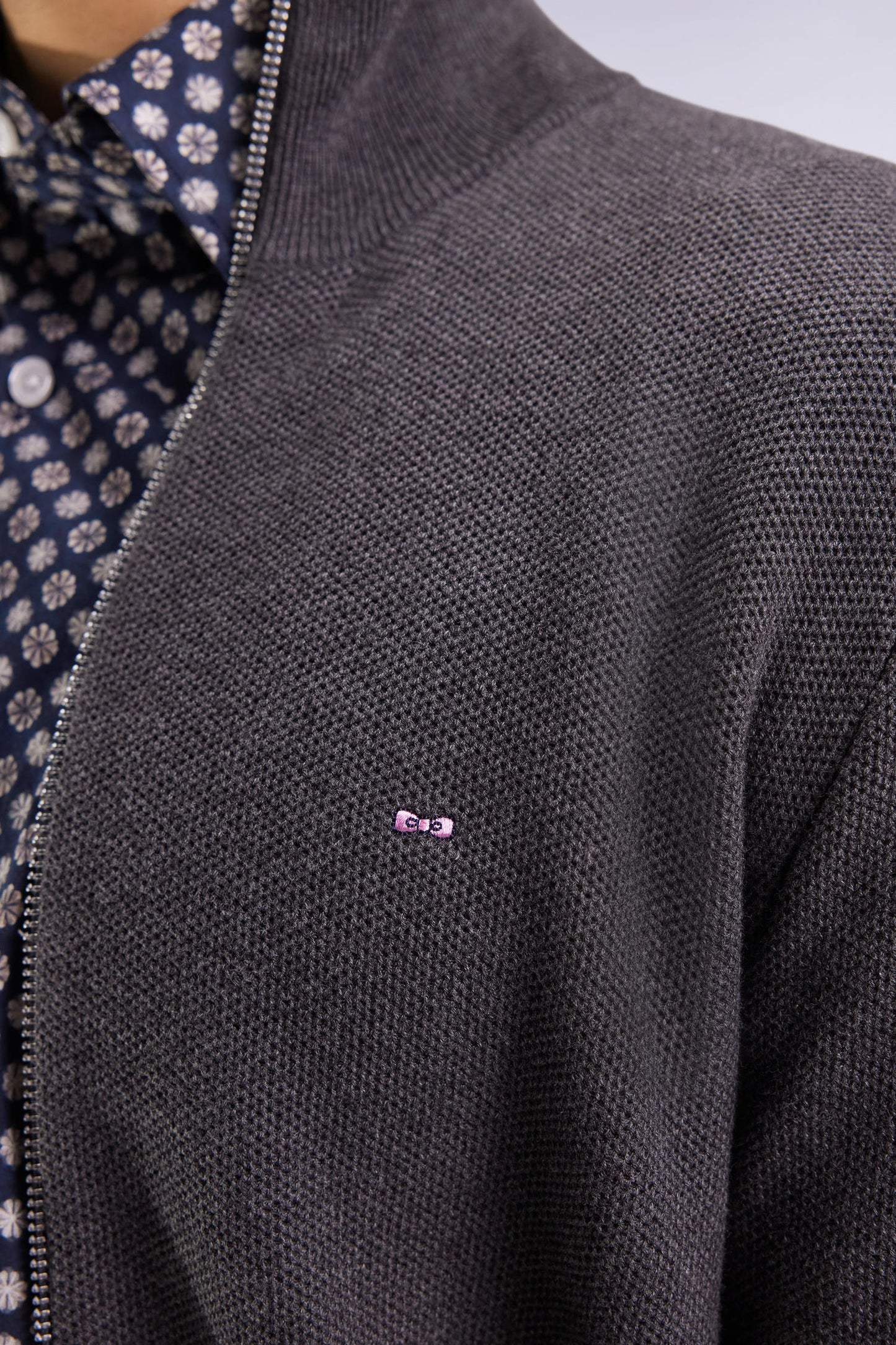 Grey honeycomb cotton cardigan, straight cut