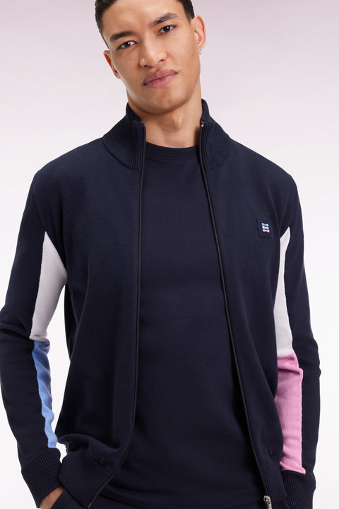 Cardigan en coton marine à intérieur de manches contrasté - Image 3