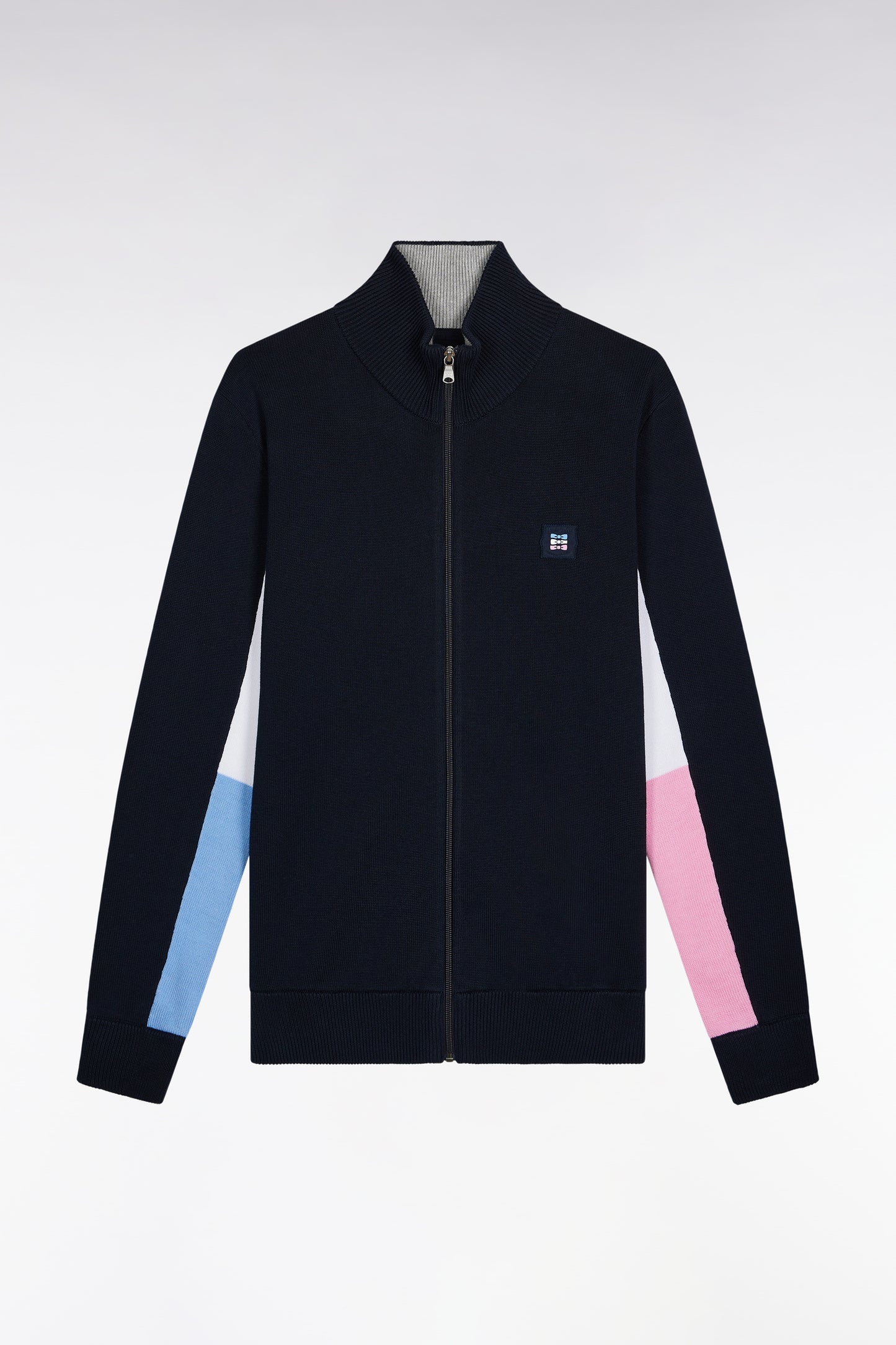 Cardigan en coton marine à intérieur de manches contrasté