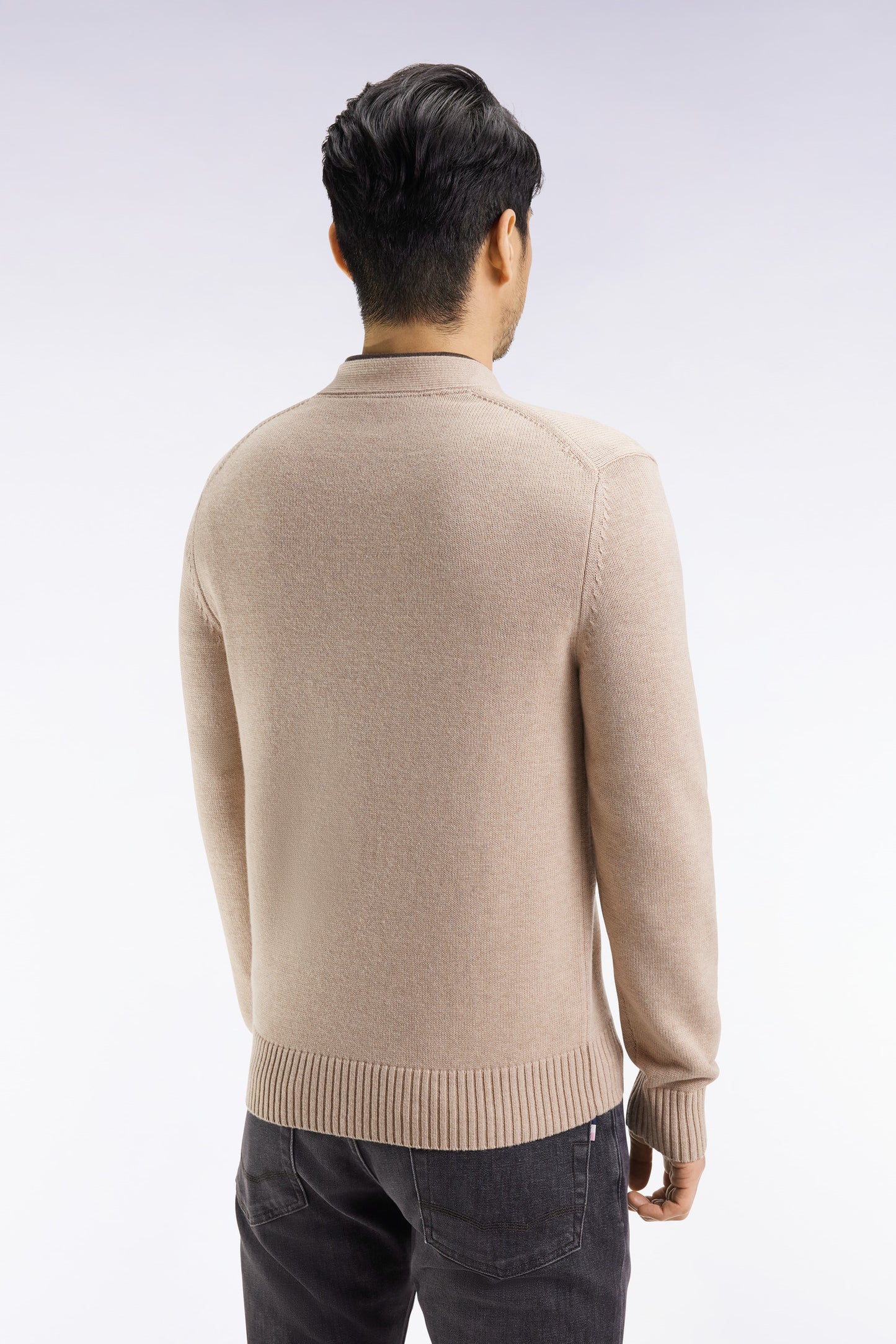 Beige wool and cotton cardigan, straight cut