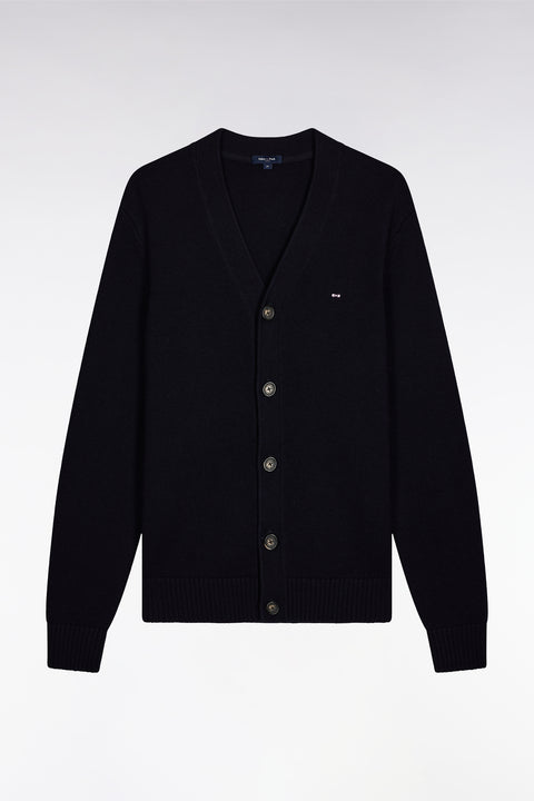 Cardigan en laine et coton marine coupe droite - Image 2