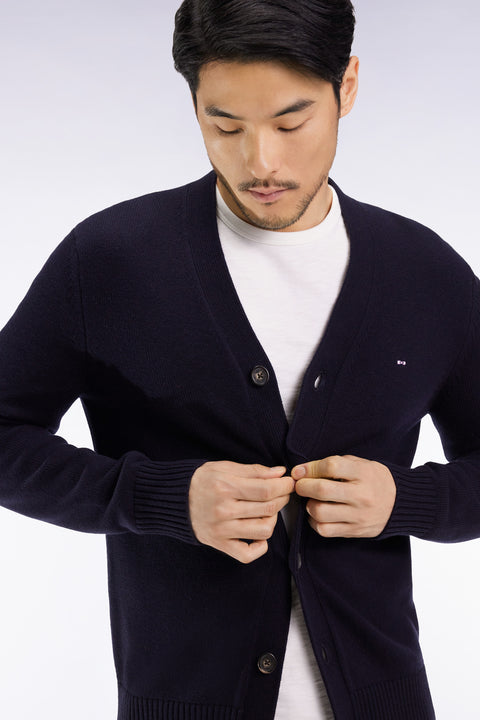 Cardigan en laine et coton marine coupe droite - Image 3
