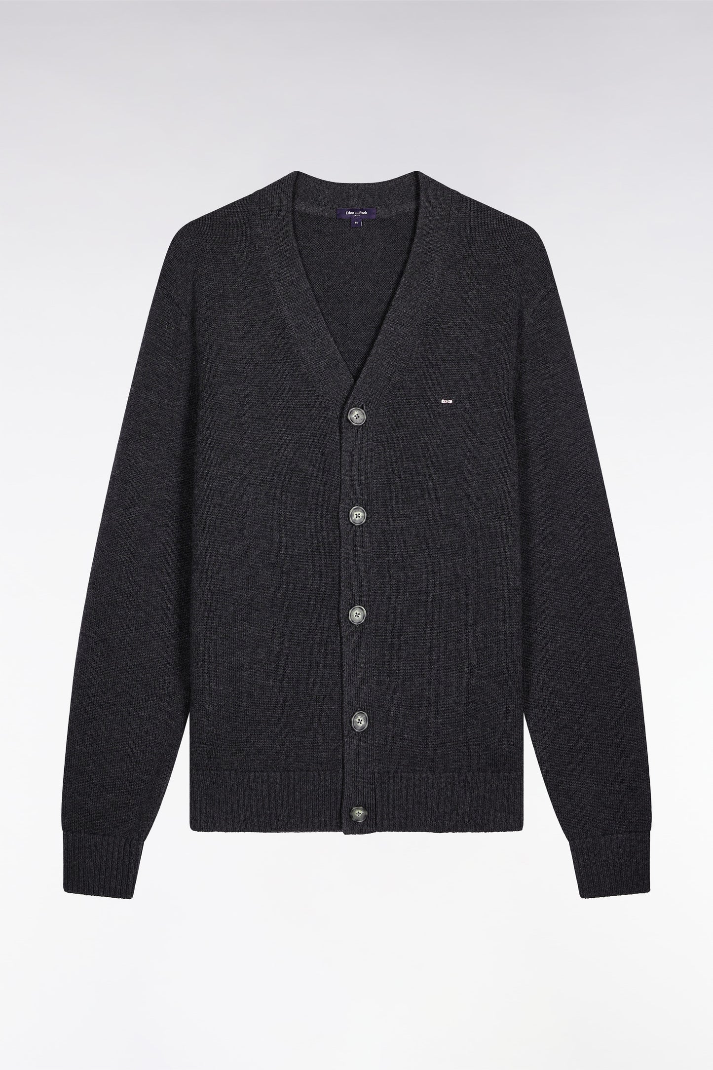 Cardigan en laine et coton gris coupe droite