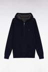 Pull à capuche zippé en coton marine coupe droite