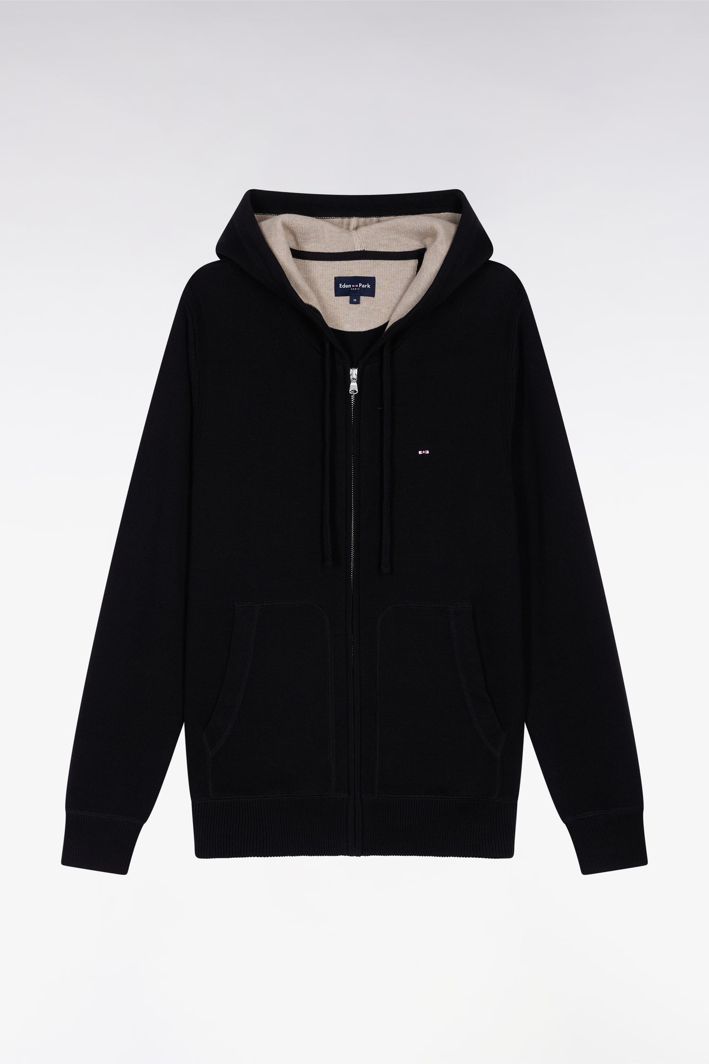 Pull à capuche zippé en coton noir coupe droite
