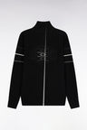 Cardigan zippé en coton noir à liserés colorés coupe droite