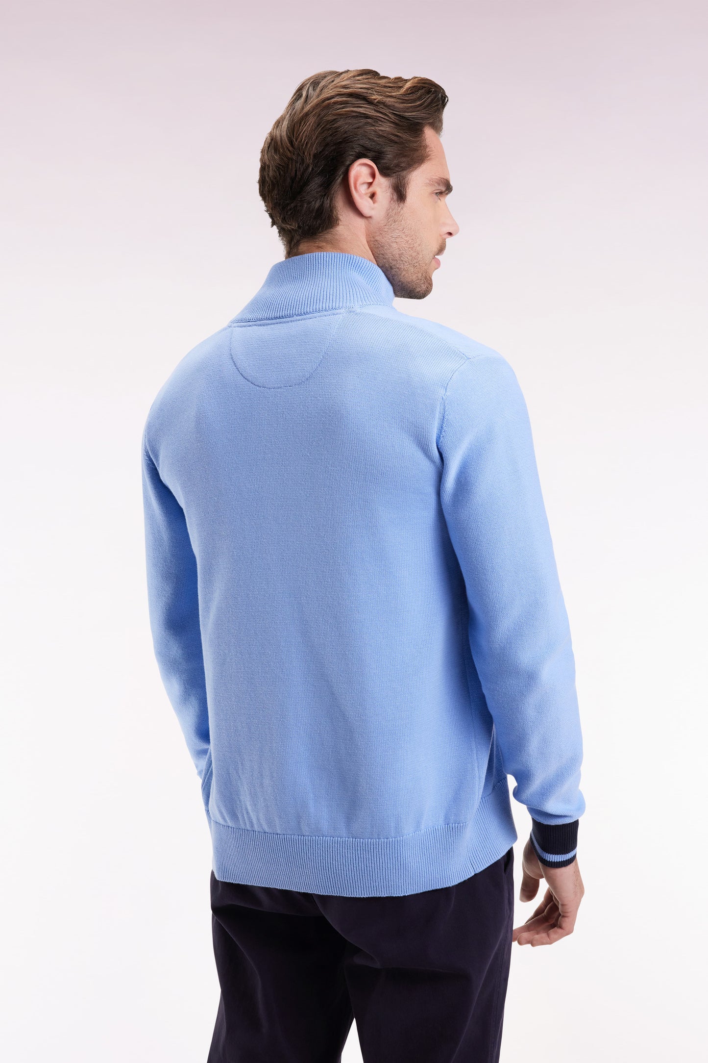Cardigan zippé en coton marine broderie 10 ciel coupe droite